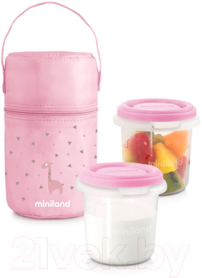 Термосумка для бутылочки Miniland Pack-2-Go HermiSized с двумя вакуумными контейнерами / 89247 (розовый)