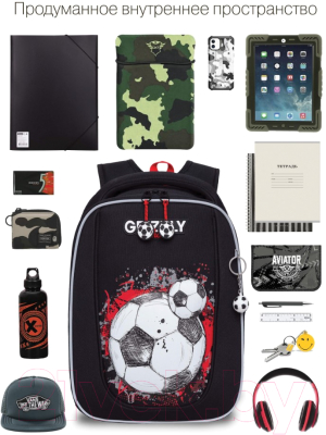 Школьный рюкзак Grizzly RAf-393-4 (черный/красный)