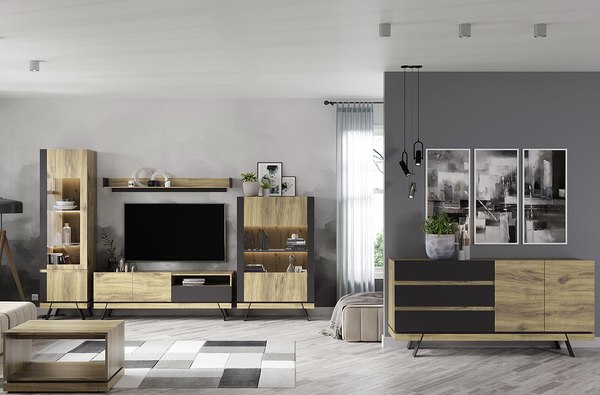 Тумба Anrex Street RTV 2D1SN (дуб наварра/черный)