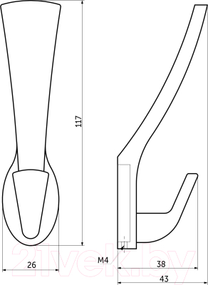 Крючок для одежды AKS Queen двухрожковый (матовый хром)