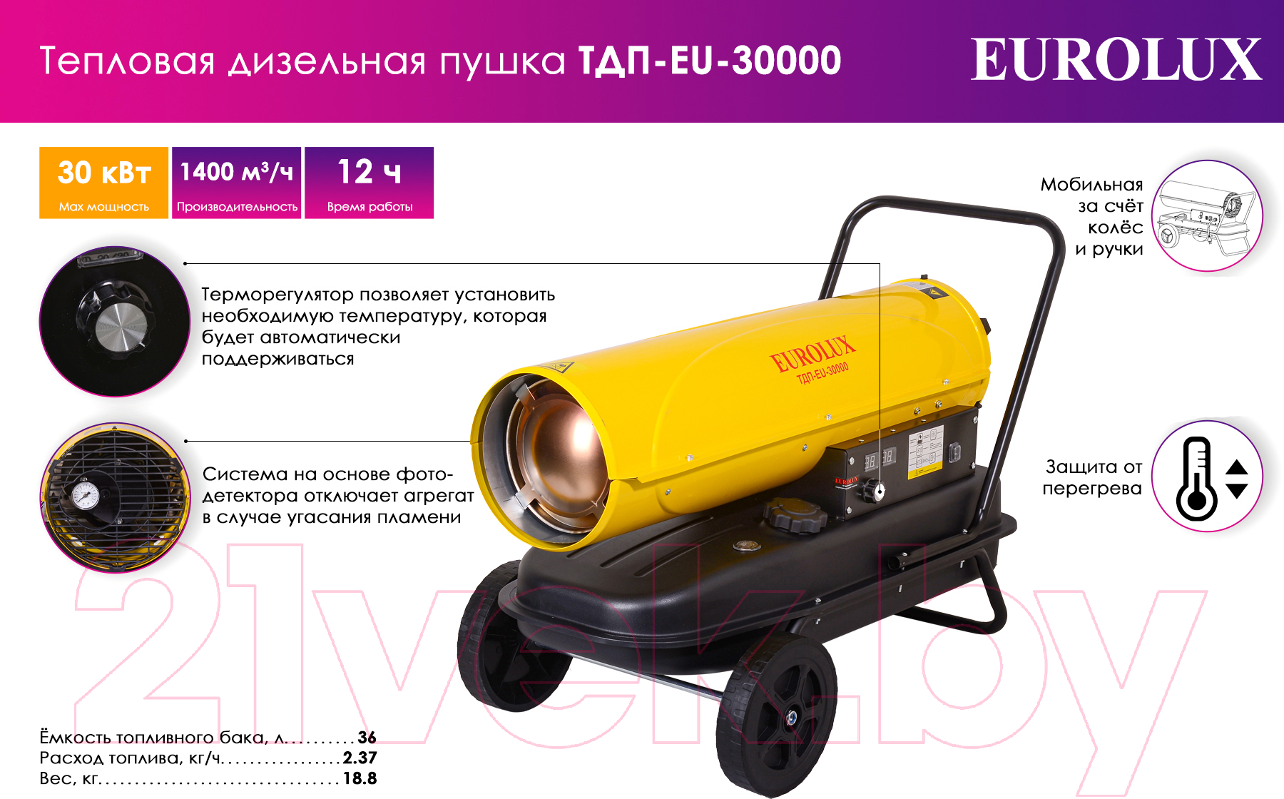 Тепловая пушка дизельная EUROLUX ТДП-EU-30000