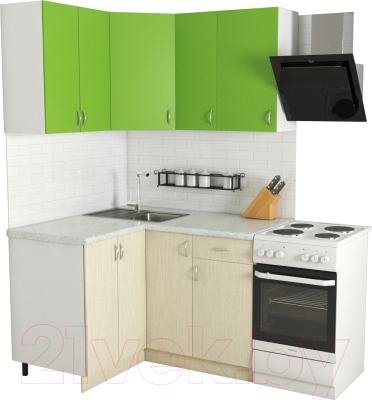 Готовая кухня Хоум Лайн Агата 1.2x1.3 (файнлайн крем/зеленая мамба)