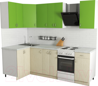 Готовая кухня Хоум Лайн Агата 1.2x1.9 (файнлайн крем/зеленая мамба)