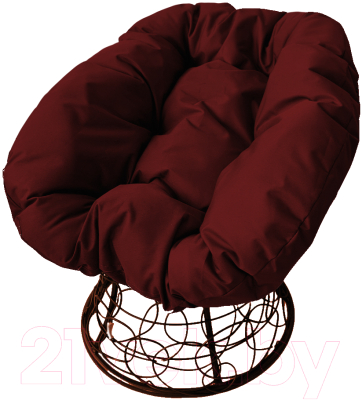 Кресло садовое M-Group Пончик / 12320202 (коричневый ротанг/бордовая подушка)
