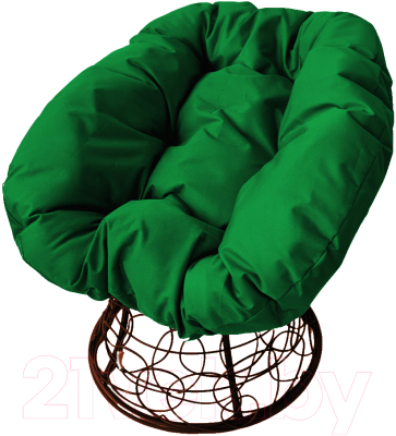 Кресло садовое M-Group Пончик / 12320204 (коричневый ротанг/зеленая подушка)