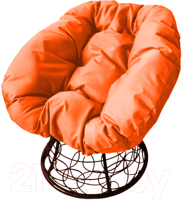 Кресло садовое M-Group Пончик / 12320207 (коричневый ротанг/оранжевая подушка)