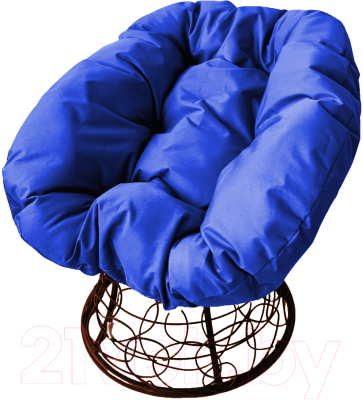 Кресло садовое M-Group Пончик / 12320210 (коричневый ротанг/синяя подушка)