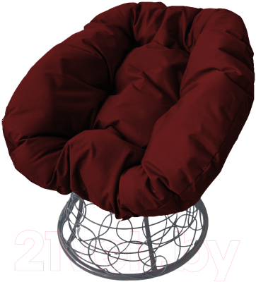 Кресло садовое M-Group Пончик / 12320302 (серый ротанг/бордовая подушка)