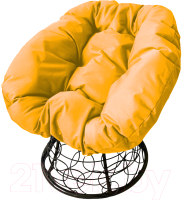 Кресло садовое M-Group Пончик / 12320411 (черный ротанг/желтый подушка)