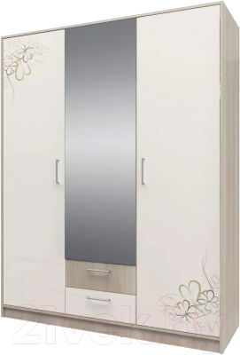 Шкаф Stolline Камила 3-х дверный с зеркалом и ящиками / СТЛ.416.01 (ясень светлый/бежевый)