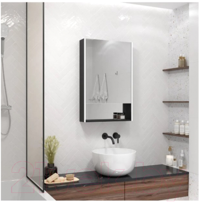 Шкаф с зеркалом для ванной Континент Filit Led 50x80 (правый, черный)
