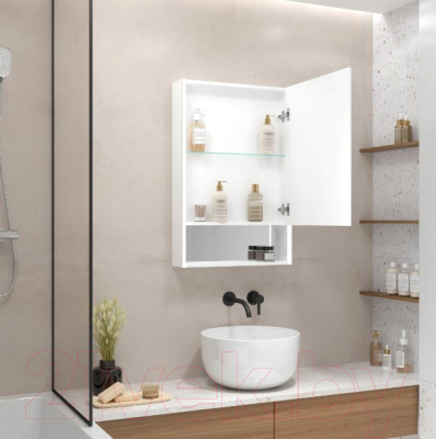 Шкаф с зеркалом для ванной Континент Filit Led 50x80 (правый, белый)