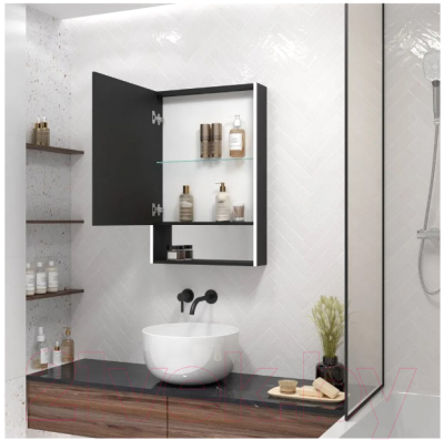 Шкаф с зеркалом для ванной Континент Filit Led 50x80 (левый, черный)