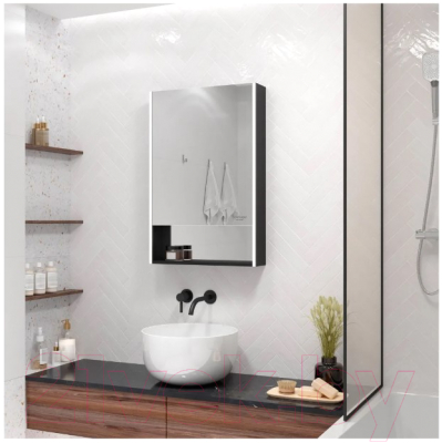 Шкаф с зеркалом для ванной Континент Filit Led 60x80 (левый, черный)