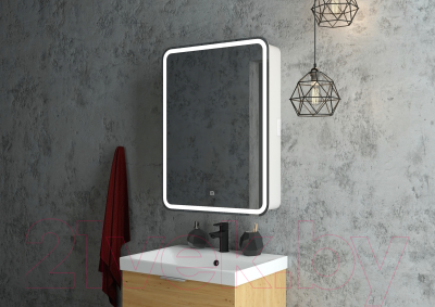 Шкаф с зеркалом для ванной Континент Elliott Led 60x80 (левый с розеткой и часами)