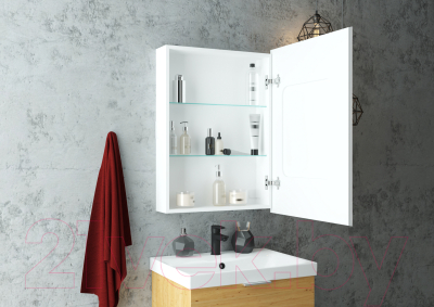 Шкаф с зеркалом для ванной Континент Allure Led 60х80 (правый с розеткой и часами)