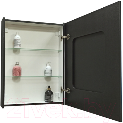 Шкаф с зеркалом для ванной Континент Mirror Box Black Led 60х80 (с часами)