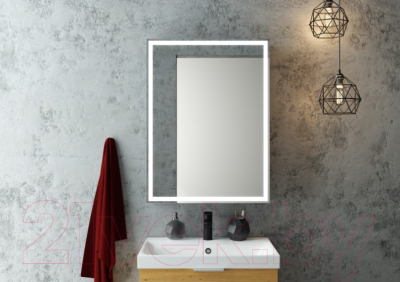Шкаф с зеркалом для ванной Континент Mirror Box Black Led 60х80 (с часами)