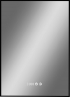 Зеркало Континент Amer Led 50x70 (с фоновой подсветкой, черной окантовкой, функция антизапотевания, часы) - 