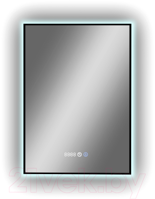 Зеркало Континент Amer Led 50x70 (с фоновой подсветкой, черной окантовкой, функция антизапотевания, часы)