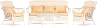 Комплект садовой мебели Tetchair Andrea Диван с 2 креслами и столиком (белый/ткань рубчик/кремовый) - 