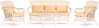 Комплект садовой мебели Tetchair Andrea Диван с 2 креслами и столиком (белый/ткань рубчик/кремовый)