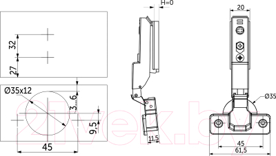 Петля мебельная AKS 3D Black гидравлическая Сlip-on 45мм с узкой планкой Н-0 (полунакладная)