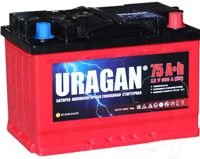 Автомобильный аккумулятор Uragan 75 R+ / 075 30 15 01 0201 09 11 9 L (75 А/ч)