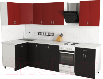Готовая кухня Хоум Лайн Агата 1.2x2.4 (черный/красный)