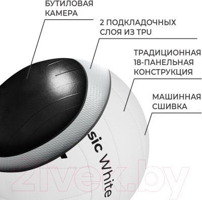 Мяч волейбольный Minsa Basic White / 9376727 (размер 5)