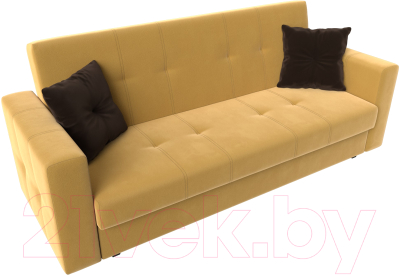 Диван Лига Диванов Лига-016 / 117701 (микровельвет желтый/подушки коричневый)