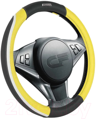 Оплетка на руль CarFashion Step M / 31309 (черный/желтый/белый)