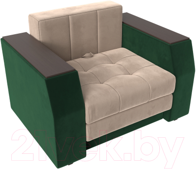 Кресло-кровать Лига Диванов Атлантида / 113845 (велюр, бежевый/зеленый)