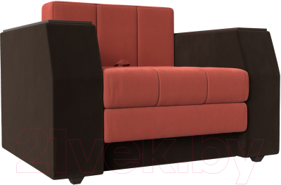 Кресло-кровать Лига Диванов Атлантида / 113862 (микровельвет, коралловый/коричневый)