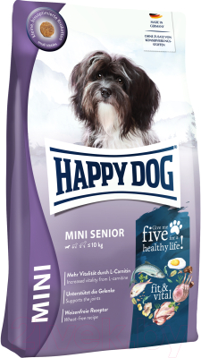 Изображение товара Сухой корм для собак Happy Dog Mini Senior 21/10 птица, лосось, рыба, ягненок, мидии / 61209 (4кг)