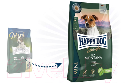 Сухой корм для собак Happy Dog Mini Montana 24/12 конина, картофель / 61248 (4кг)