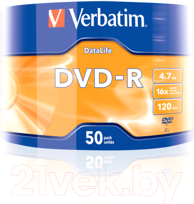 Набор дисков DVD-R Verbatim 16x 4.7Гб DL / 43791 (50шт)