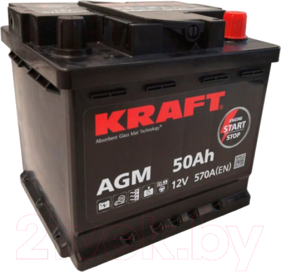 Автомобильный аккумулятор KrafT AGM 50 R / AGM-L1 (50 А/ч)