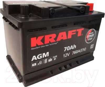 Автомобильный аккумулятор KrafT AGM 70 R / AGM-L3 (70 А/ч)