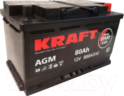 Автомобильный аккумулятор KrafT AGM 80 R / AGM-L4 (80 А/ч)