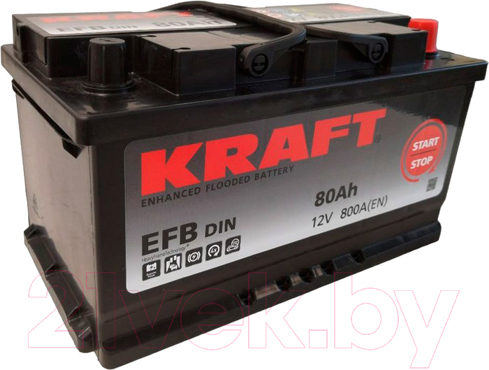 Автомобильный аккумулятор KrafT EFB 80 R низкий / EFB-L4B