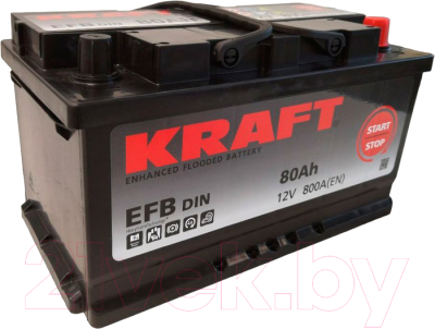 Автомобильный аккумулятор KrafT EFB 80 R низкий / EFB-L4B (80 А/ч)
