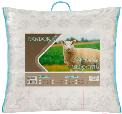Подушка для сна PANDORA Овечья шерсть тик 70x70