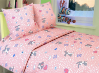Комплект постельный для малышей Акварелька Зайки серые №085 (бязь, белый/розовый) - 