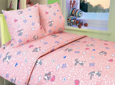 Комплект постельный для малышей Акварелька Зайки серые №085 (бязь, белый/розовый)