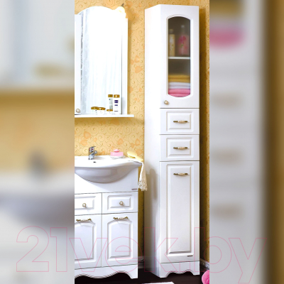 Шкаф-пенал для ванной Бриклаер Анна 32 с корзиной универсальный (белый глянец)