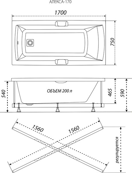 Купить Ванна акриловая Triton Алекса 170x75 Релакс Flat в Гомеле