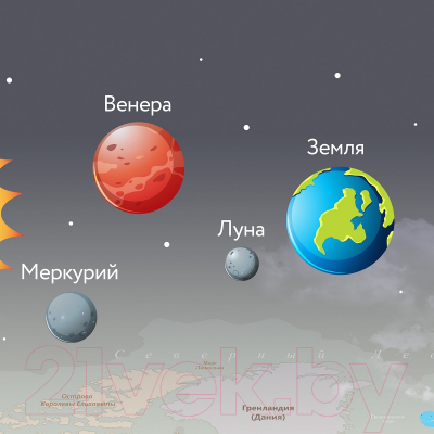 Фотообои листовые Citydecor Карта мира. Флаги и планеты (312x265)