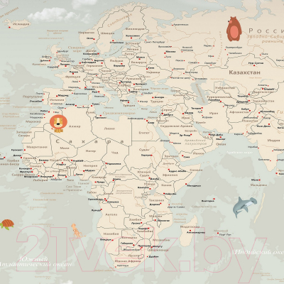Фотообои листовые Citydecor Карта мира. Флаги и планеты (312x265)