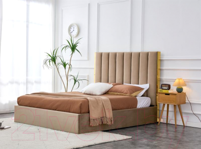 Двуспальная кровать Halmar Palazzo 160x200 (бежевый/золотой)